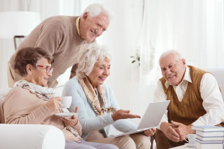 Elderly people using computer