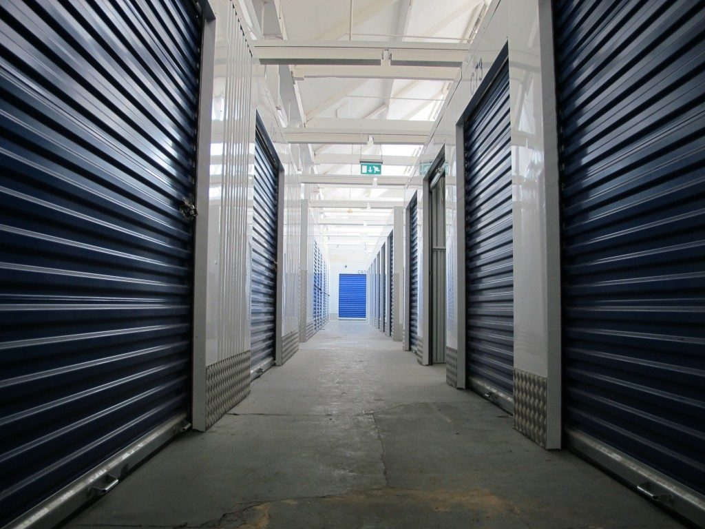 Rows of indoor storage units