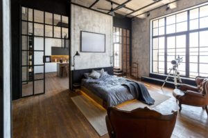 Studio apartment with dark theme
