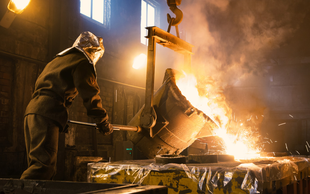 molten metal being poured into a cast