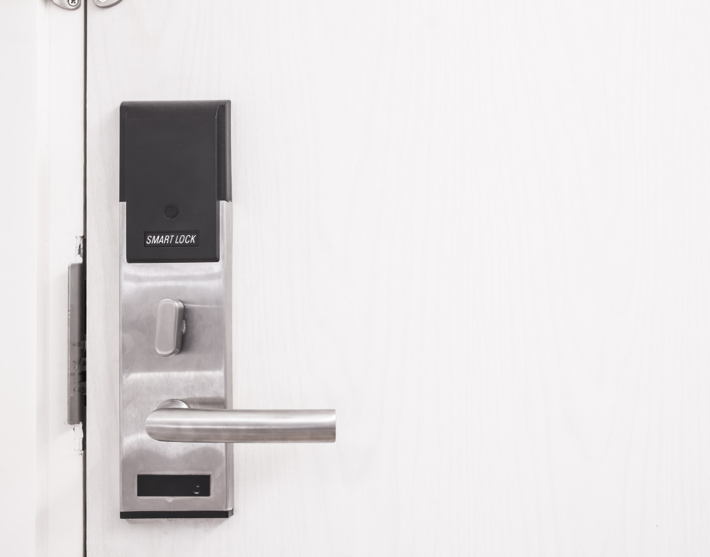 A smart lock, electronic lock installed on a door