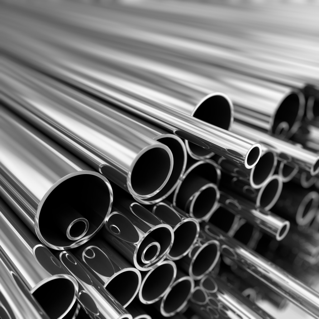 stacks of stainless steel pipes