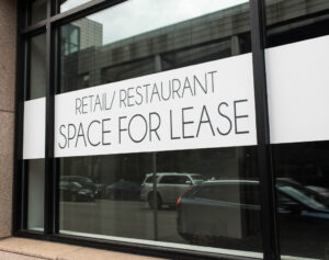 space for lease sign on the glass door
